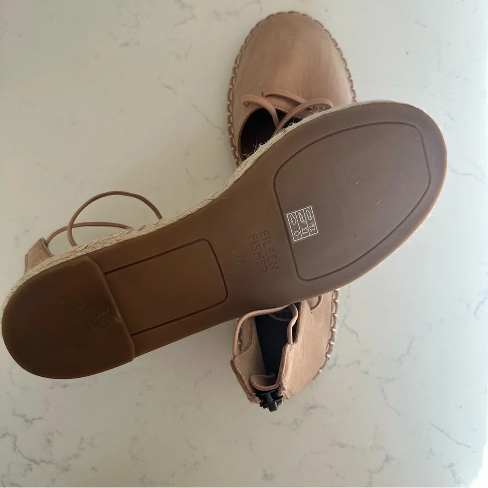 Eileen Fisher Lace-up Leather Espadrille in Toffee Cream pink Size: 7.5 - Picture 4 of 4